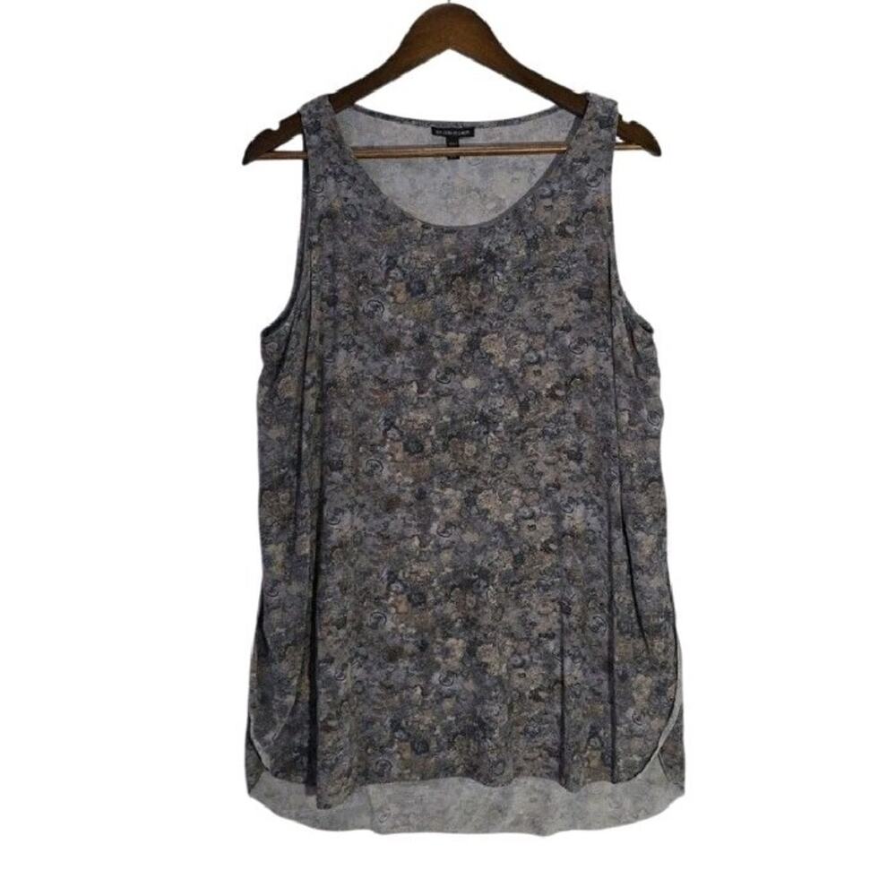 Eileen Fisher 100% Silk Tank Top L Side Slit High Low Marbled Grey Lagenlook